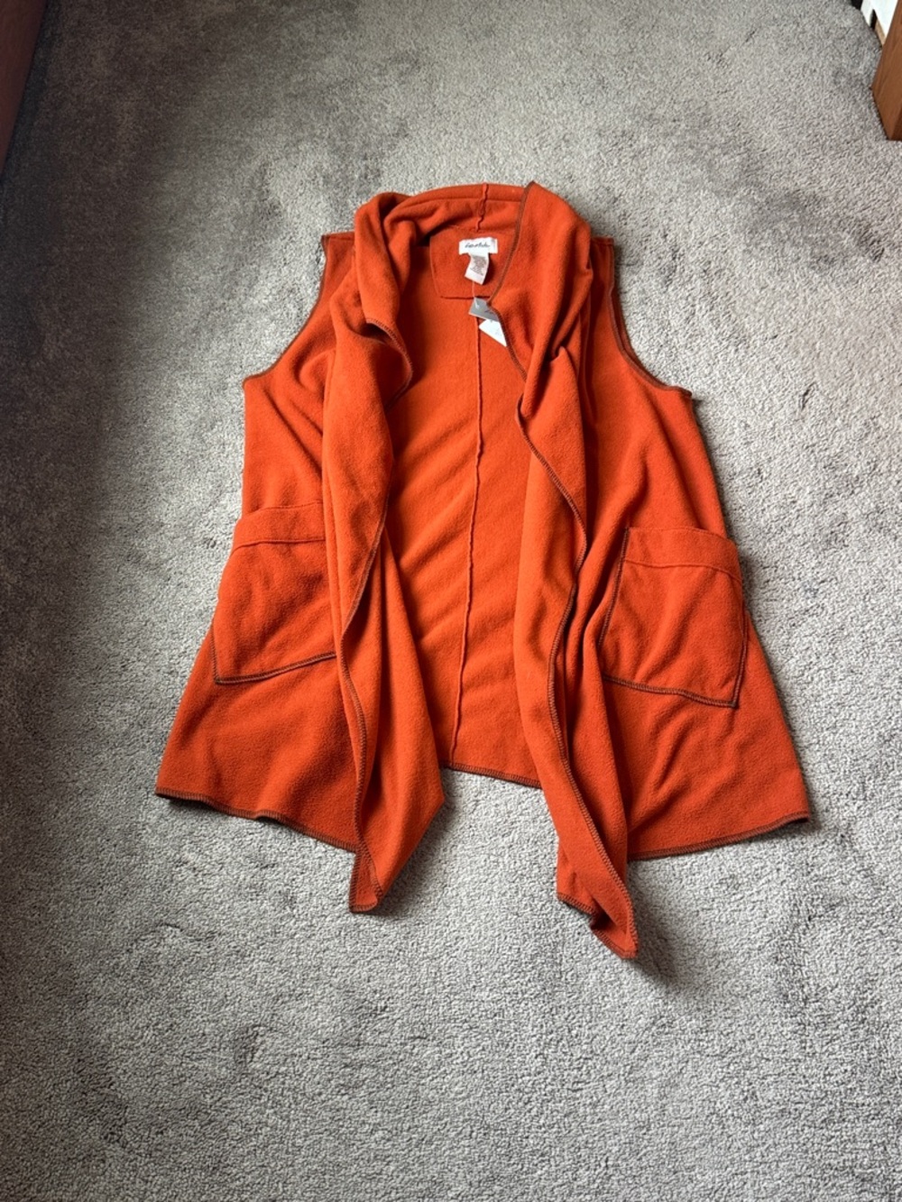 Le Moda Orange Fleece Open Front Vest Pockets SIZE OS NWT